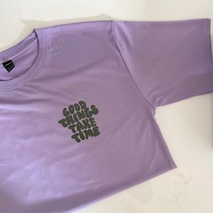 Oversized comfy shirt with a positive message.